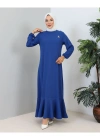 Broş detaylı burgu elbise indigo