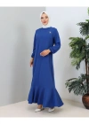 Broş detaylı burgu elbise indigo
