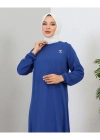 Broş detaylı burgu elbise indigo
