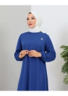 Broş detaylı burgu elbise indigo