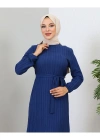Lara Kuşaklı Elbise İndigo