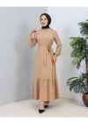 Lara Kuşaklı Elbise Bej
