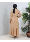 Lara Kuşaklı Elbise Bej