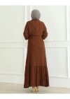 Lara Kuşaklı Elbise Kahve