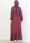 Broş Detaylı Karin Elbise Bordo