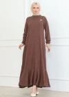 Broş Detaylı Karin Elbise Kahve