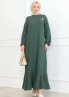 Broş Detaylı Karin Elbise yeşil