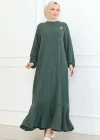 Broş Detaylı Karin Elbise yeşil