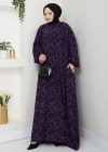 Şık ve Rahat Robalı Büyük Beden Viskon Anne Elbisesi Mor