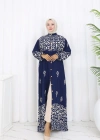 Boydan Düğmeli Etnik Desen Elbise Lacivert