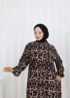 Boydan Düğmeli Leopar Desen Elbise