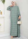 Çiçek Desen Viskon Elbise su yeşili