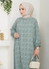 Çiçek Desen Viskon Elbise su yeşili