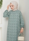 Çiçek Desen Viskon Elbise su yeşili