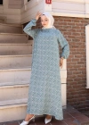 Çiçek Desen Viskon Elbise turkuaz