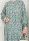 Çiçek Desen Viskon Elbise su yeşili