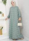 Çiçek Desen Viskon Elbise su yeşili