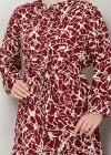 Fırça Desen Yarım Düğmeli Elbise Kırmızı