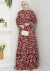 Fırça Desen Yarım Düğmeli Elbise Kırmızı