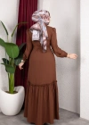 Lara Boydan Düğmeli Gömlek Yaka Elbise Kahve