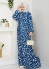 Önü Lastikli Büyük Beden Viskon Anne Elbisesi Mavi