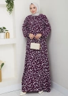 Önü Lastikli Büyük Beden Viskon Anne Elbisesi Mor