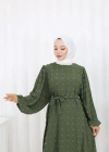 Ponpon Detaylı Kuşaklı Elbise Haki