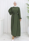Ponpon Detaylı Kuşaklı Elbise Haki