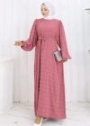 Ponpon Detaylı Kuşaklı Elbise Pembe