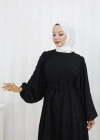 Ponpon Detaylı Kuşaklı Elbise Siyah