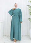 Ponpon Detaylı Kuşaklı Elbise Turkuaz