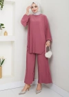 Sandy Piliseli Pantolonlu İkili Takım Pudra