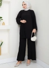Sandy Piliseli Pantolonlu İkili Takım Siyah