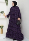 Şık ve Rahat Robalı Büyük Beden Viskon Anne Elbisesi Mor
