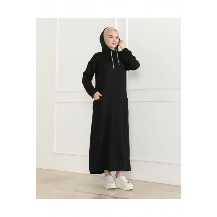 İki İplik Kapüşonlu Elbise