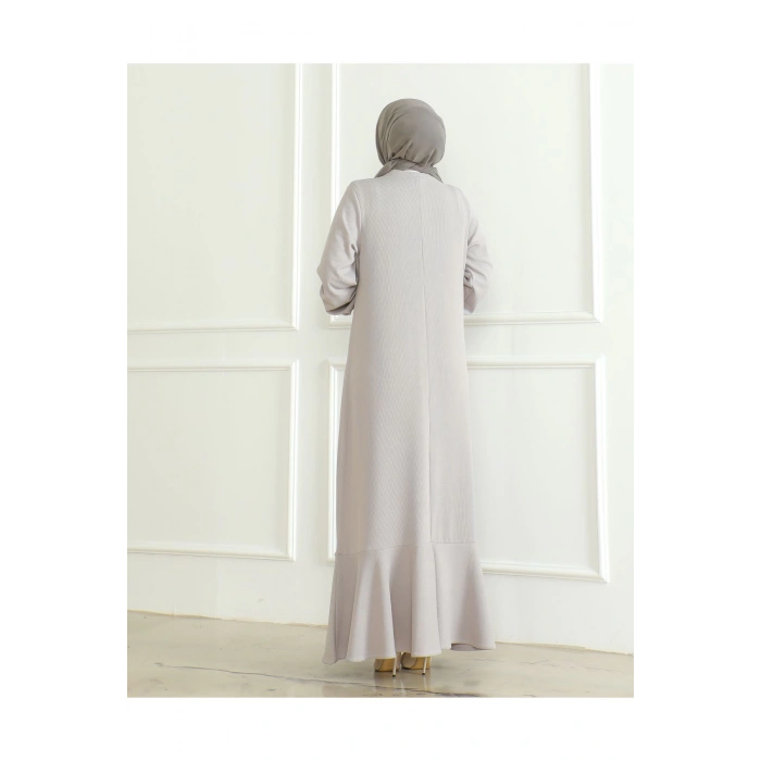 Broş detaylı burgu elbise indigo