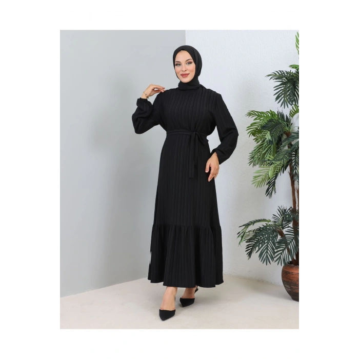Lara Kuşaklı Elbise Siyah