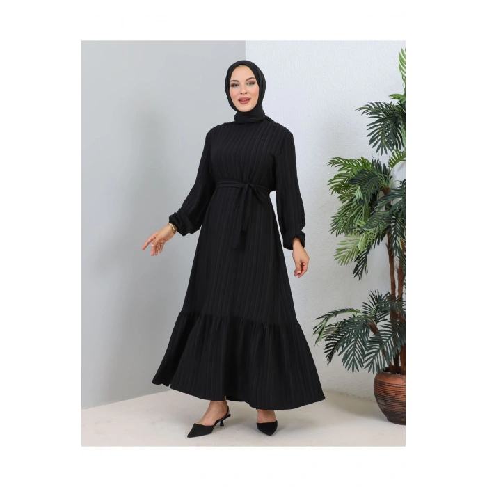 Lara Kuşaklı Elbise Siyah