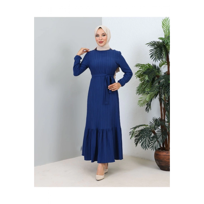 Lara Kuşaklı Elbise İndigo