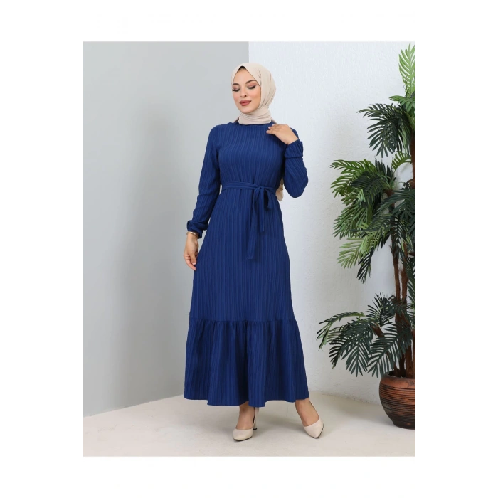 Lara Kuşaklı Elbise İndigo