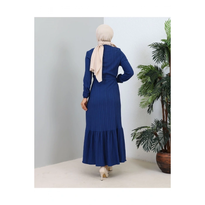 Lara Kuşaklı Elbise İndigo