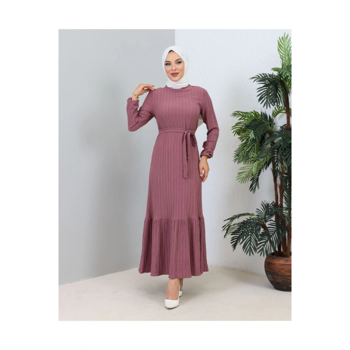 Lara Kuşaklı Elbise Gül Kurusu