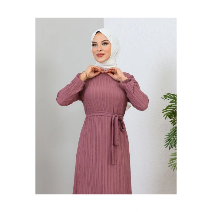 Lara Kuşaklı Elbise Gül Kurusu