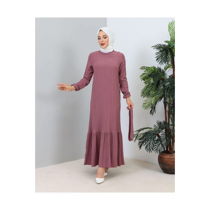 Lara Kuşaklı Elbise Gül Kurusu