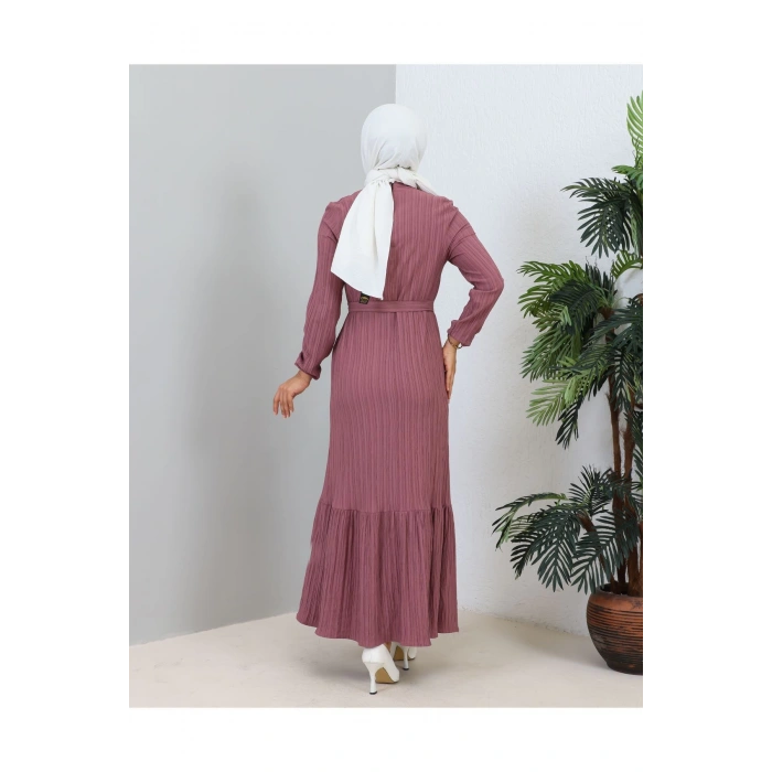 Lara Kuşaklı Elbise Gül Kurusu