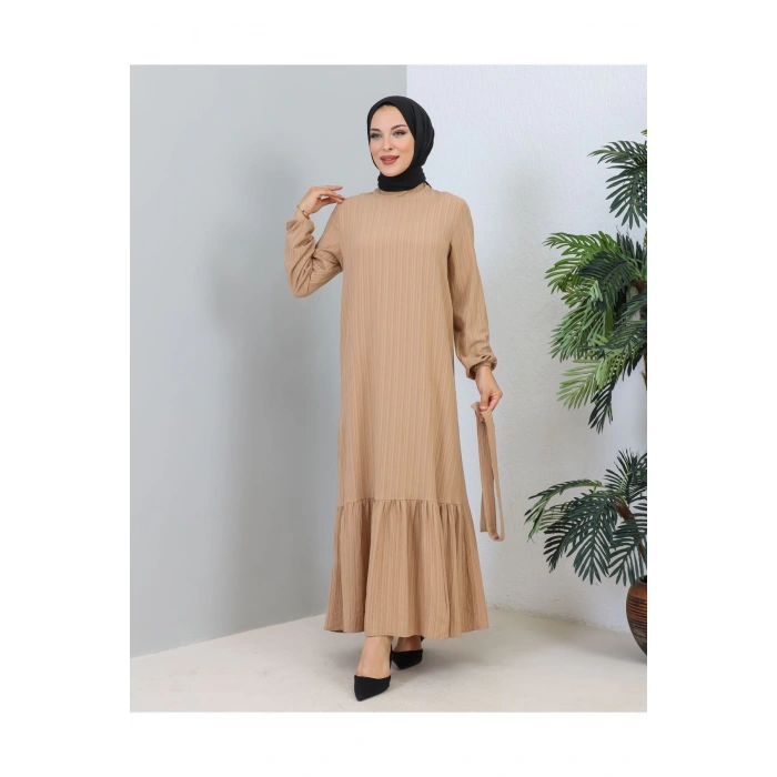 Lara Kuşaklı Elbise Bej