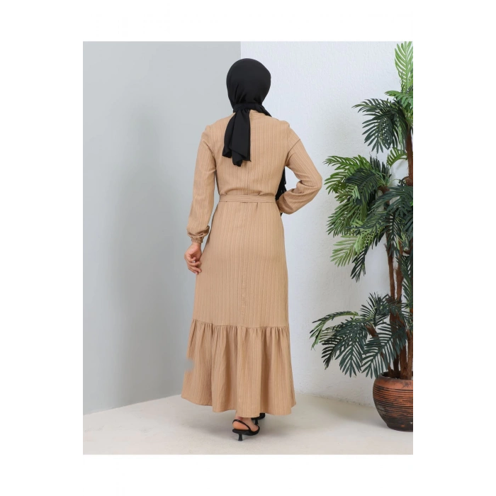 Lara Kuşaklı Elbise Bej