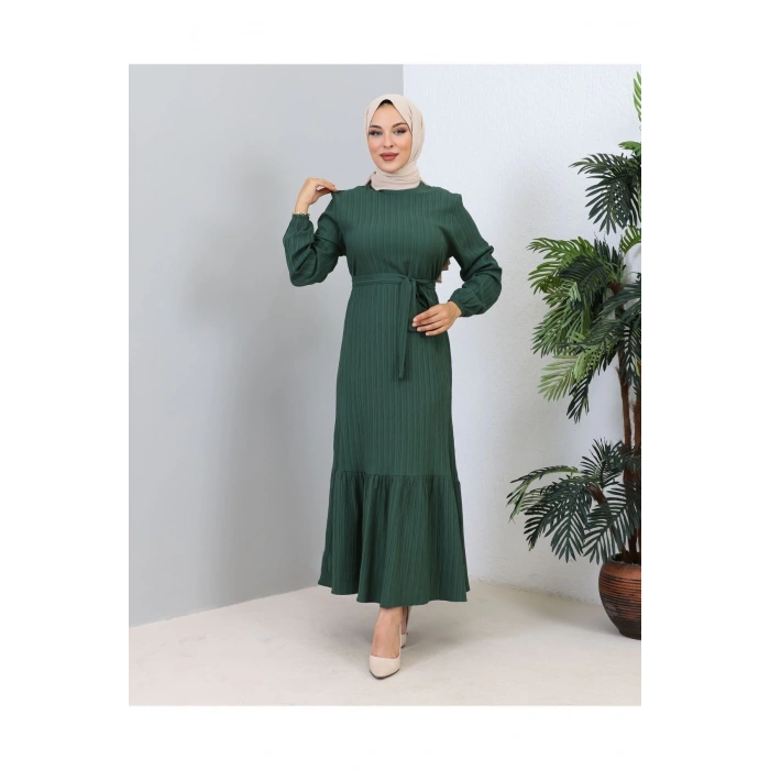 Lara Kuşaklı Elbise Zümrüt