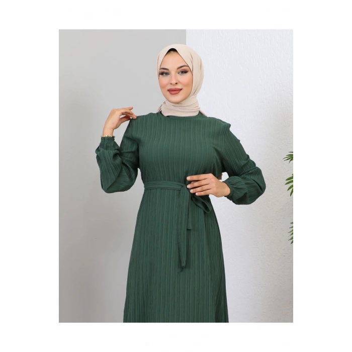 Lara Kuşaklı Elbise Zümrüt
