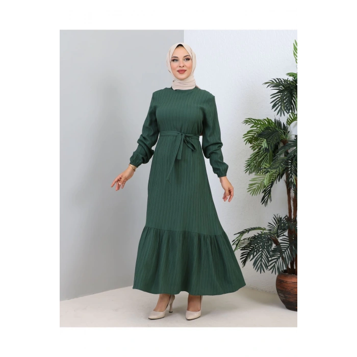 Lara Kuşaklı Elbise Zümrüt